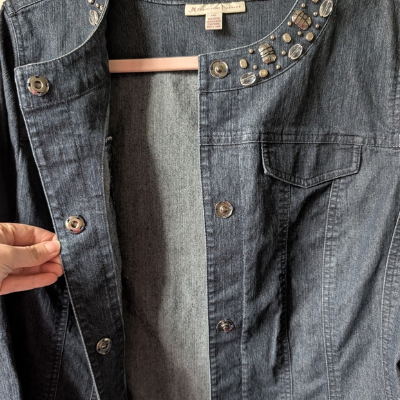JM Collection Embellished Dark Wash Denim Jacket Size 14 Petite - Picture 4 of 4